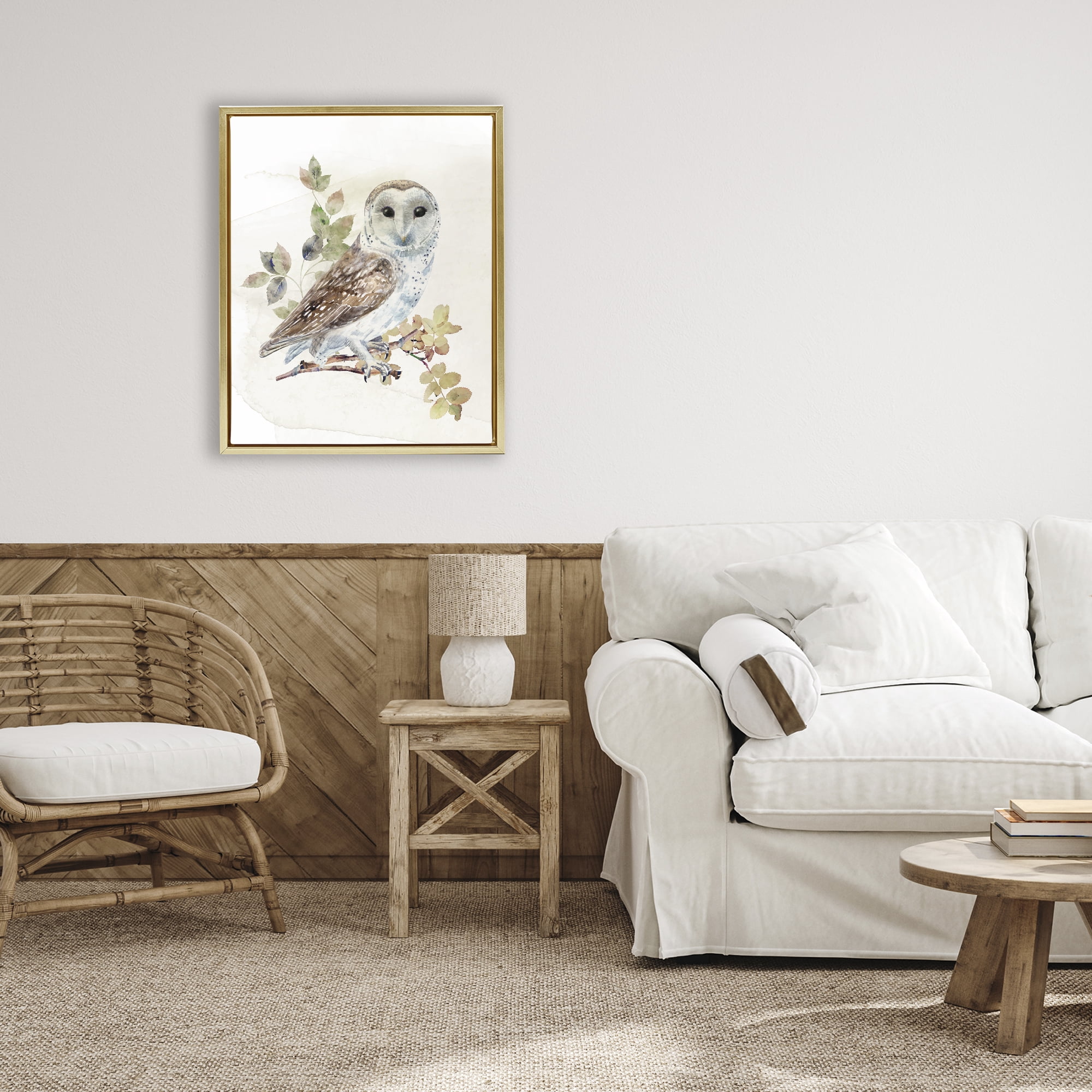 Stupell Industries Owl Among Autumn Leaves Gold Framed Floater Canvas Wall Art, design by CAD Designs