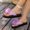 thumbnail image 6 of Gpaecead Women Fabric Flower Flat Flip Flops Lightweight Eva Footbed Spring Summer Beach Casual Shoes,A-Purple, 6 of 8
