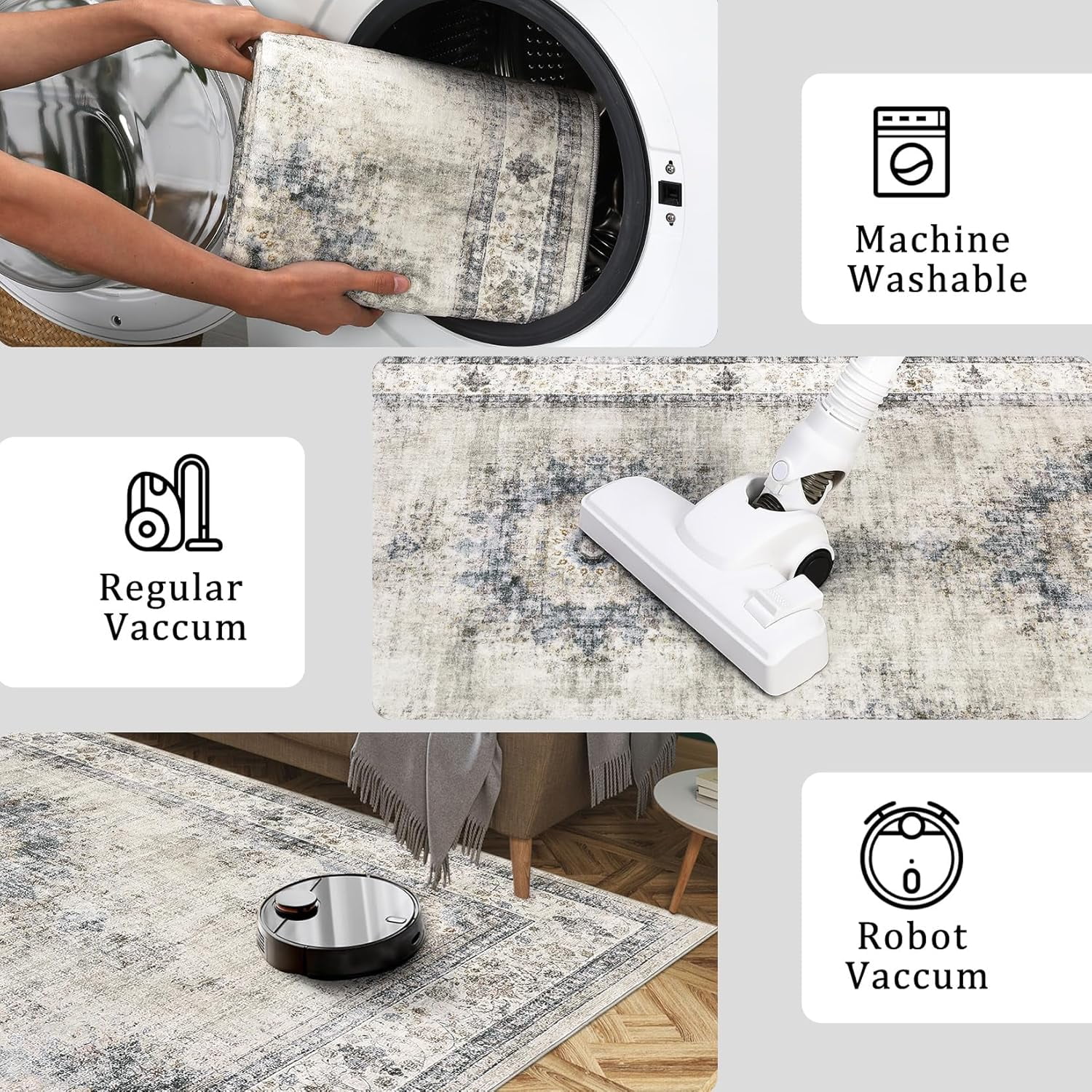 Bedroom Area Rug 5x7 Vintage Distressed Living Room Area Rug Non Slip Low Pile Large Dining Room Rug Soft Medallion Throw Floor Carpet Machine Washable Rugs for Home Office, Sage