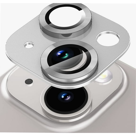 for iPhone 14/14 Plus Camera Lens Protector, Premium Tempered Glass Metal Cool Camera Lens Screen Protector for iPhone 14 6.1 inch /14 Plus 6.7 inch - Silver