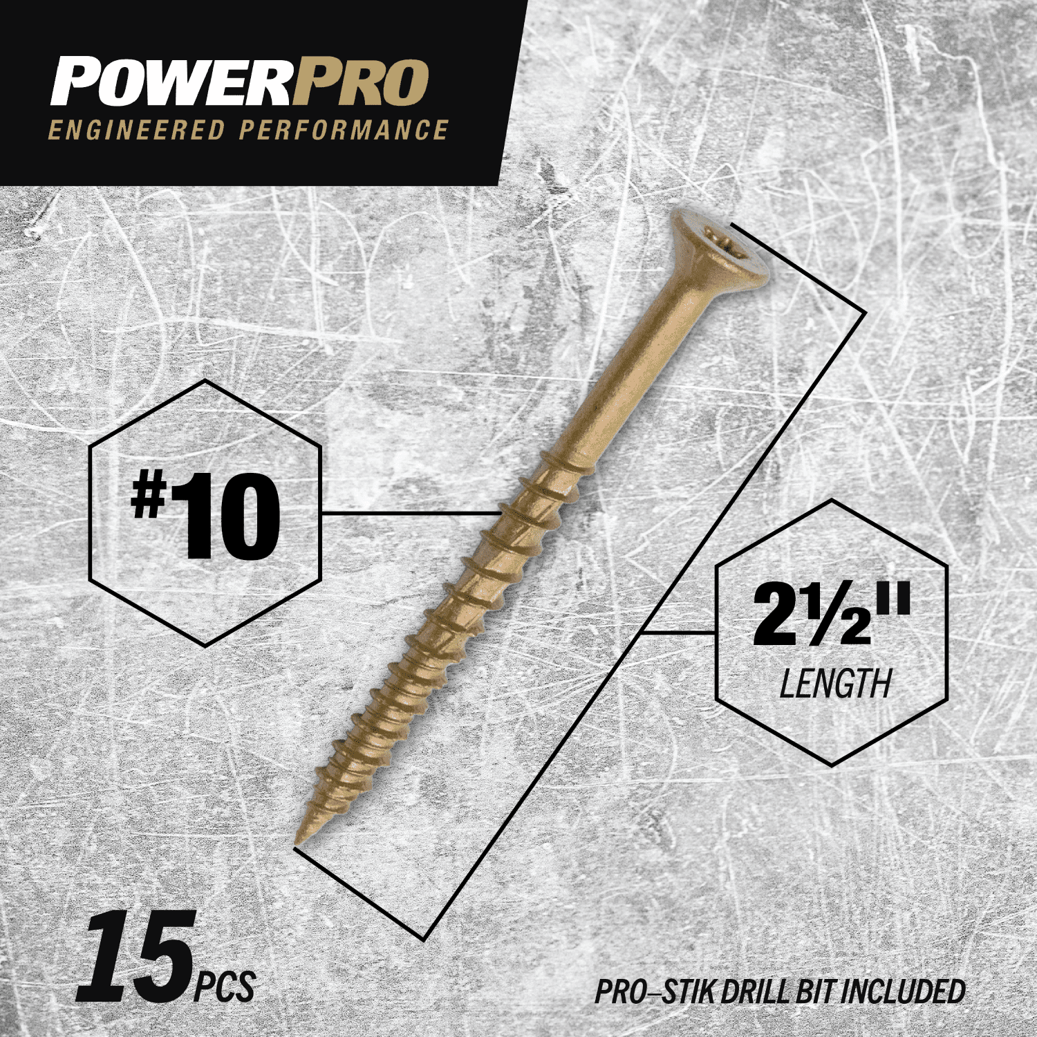 Power Pro Exterior Multi-Material Screws, #10 x 2-1/2", Steel, Epoxy, Bronze, 15 pack