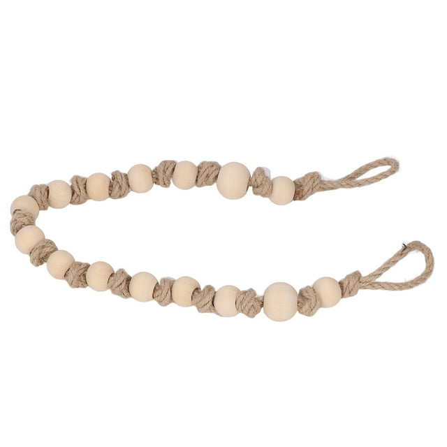 Boho Curtain Tiebacks, Fadeless Simple Toilet Paper Holder For Curtain Jute Rope With Wooden Beads 55cm