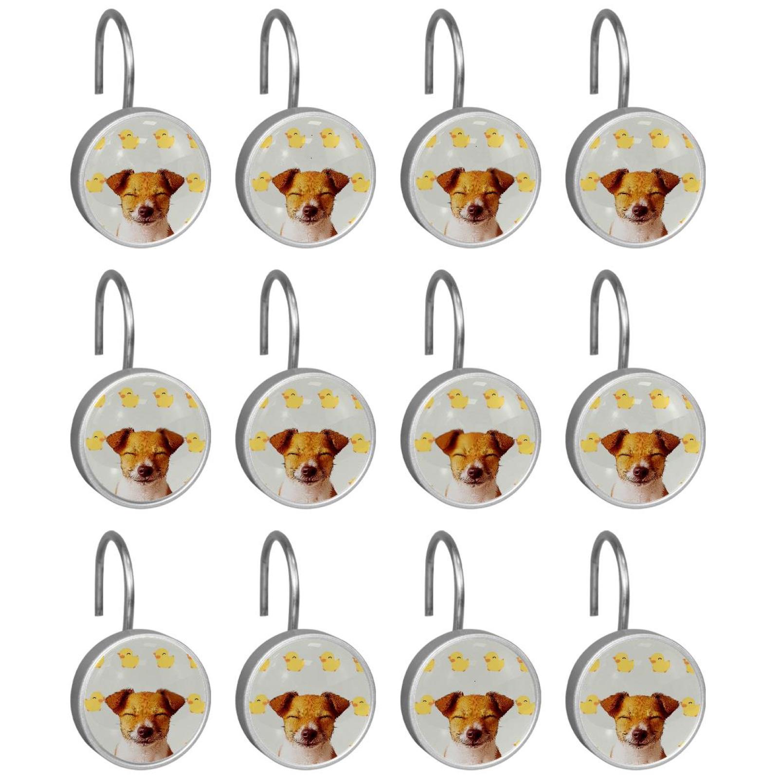 HemaKayy 12 Pcs Shower Curtain Hooks Bathroom Decorative Accessories Yellow Duck and Dog
