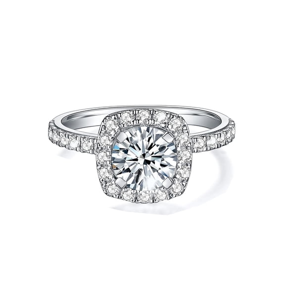 IMOLOVE Solitaire Engagement Rings for Women Square Halo Ring Promise Rings for her Sterling Silver plated with 18K White Gold Rings for Women 1.64ct D Color VVS1 Clarity Moissanite, Size 7