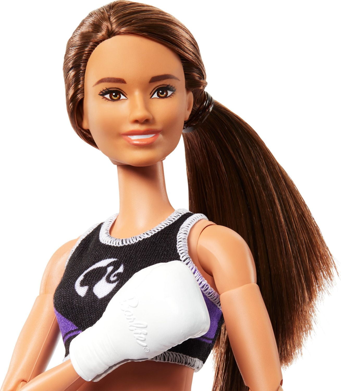 Barbie Made to Move Boxer Doll & Accessories, Brunette Doll Wearing Uniform with Boxing Gloves