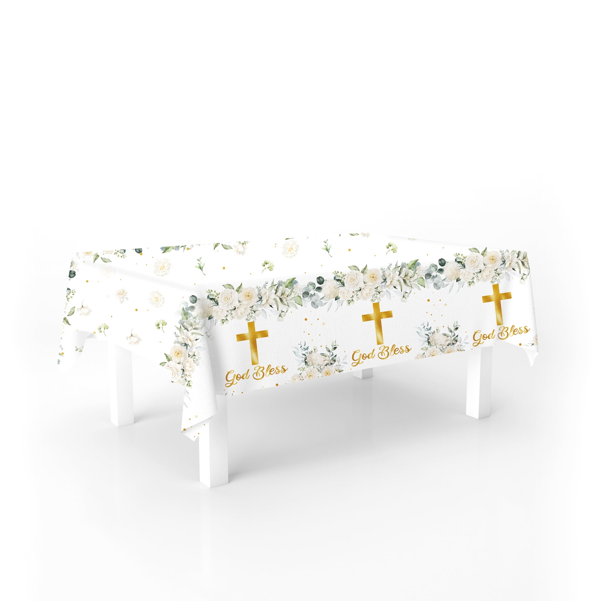 161 Pcs White God Bless Tableware Set, Baptism First Holy Communion Party Decorations Supplies for Newborn Baby Shower, Baptism Church Cross White Floral, Serves 20 Guests
