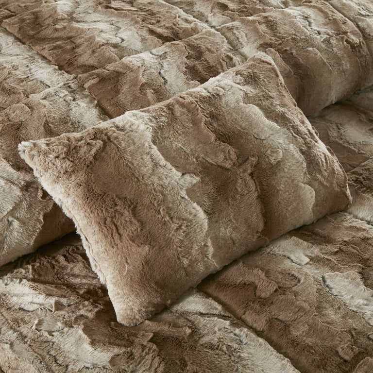 Madison Park Zuri 4PC Faux Fur Comforter Set, Full/Queen - Tan