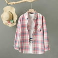 thumbnail image 2 of Women's Plaid Button Down Shirts Casual Long Sleeve Lapel Collar Flannel Shirt Loose Fit Fashion Tops with Pocket Pink-2 M, 2 of 4