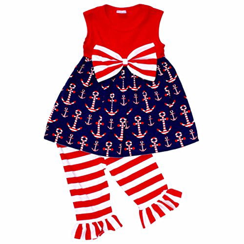 4th July Red Bodysuit Patriotic Star Jumpsuit Baby Dress Girl Tutu Romper NB-18M 