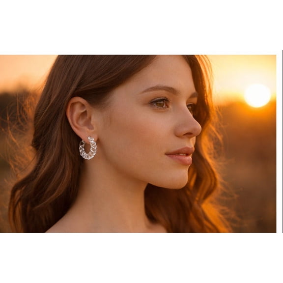 Hoop Clear Fashion Earrings, Stainless Steel, (Includes Jewelry Pouch), 2 Pack