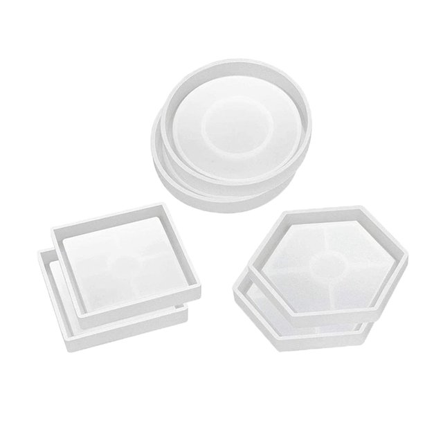 de resina para posavasos de 6 uds., de fundición de epoxi hexagonales cuadrados redondos, manualidades DIY, posavasos de , molde de Zulema Molde de posavasos de silicona
