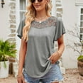 thumbnail image 2 of Besolor Womens Summer Tunic Tops Ruffle Short Sleeve Floral Lace Patchwork Crewneck Shirts Loose Casual T Shirts Blouses, 2 of 7