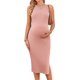 thumbnail image 3 of Ekouaer Maternity Dress Rib Knit Side Slit Stretchy Bodycon Pregnancy Dresses Halter Neck Sleeveless Pregnant Clothes, 3 of 5