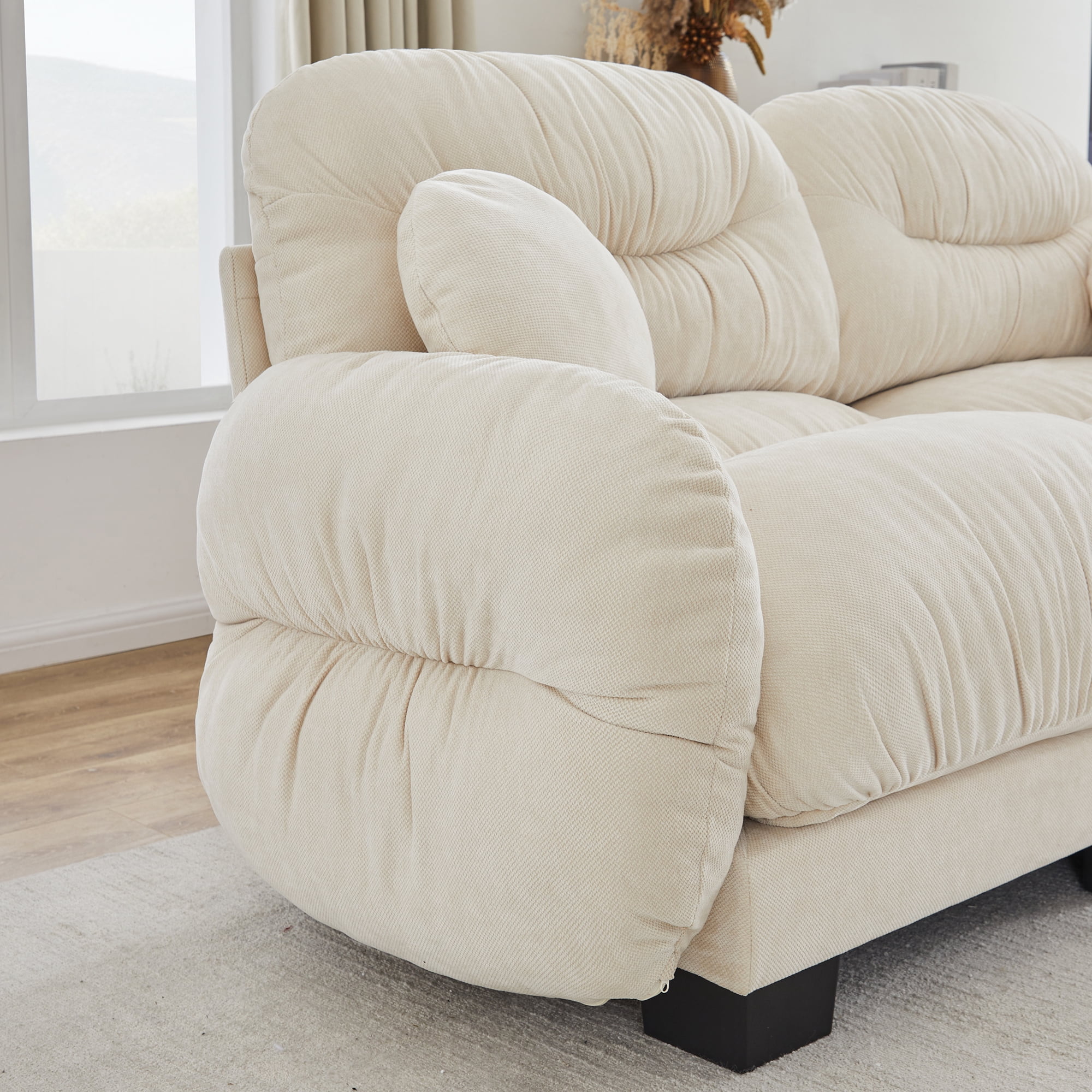 116" 3 Seater Sectional Couch Cozy Chenille U Shape Modular Sofa with 2 Ottoman and 2 Throw Pillows
