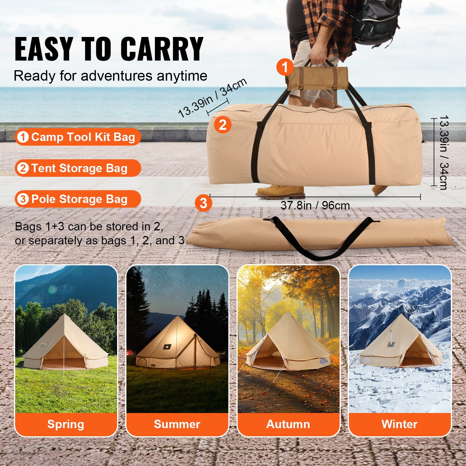 KFFKFF All-Weather Canvas Dome Tent, 5m/16.4ft Yurt Style Shelter, Camping Tent with Chimney Hole, Accommodates Maximum 8 Individuals, Ideal for Family Outdoors, Hunting, and Gatherings