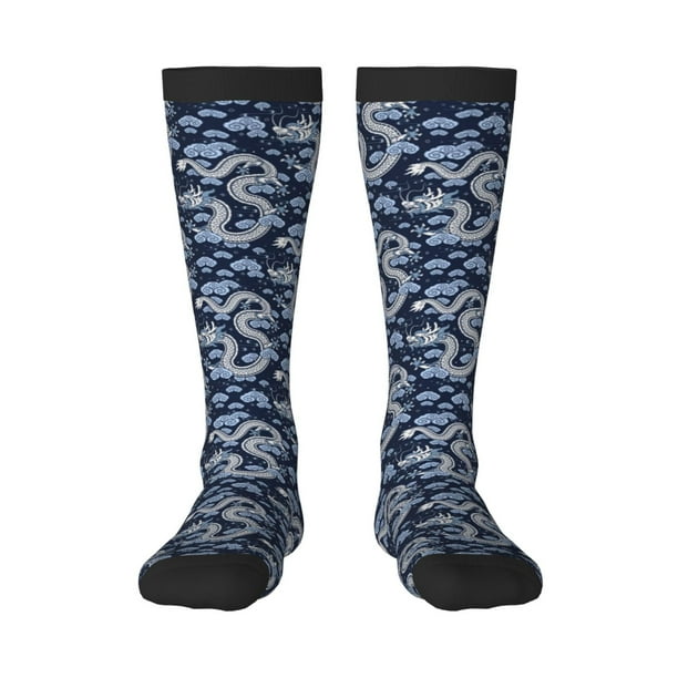 Fotbe Dragon Calcetas Divertidas Estampadas para Hombre y Mujer, Calcetas de Algodón hasta la Rodilla para Caminar, Correr, Enfermería y Embarazo