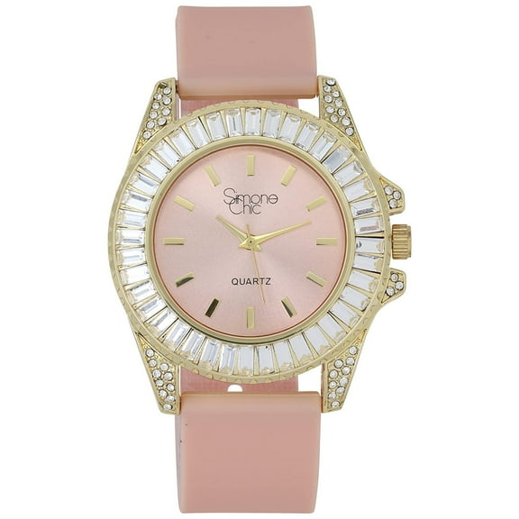 Women's Baguette Cut Diamond Crystal Bling'ed Out Watch - Drop it Down with This Ice on Your Wrist Ladies!! Kakuna Matata!! - ST10372SLA Rubber Gold Blush