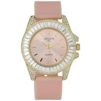 Women's Baguette Cut Diamond Crystal Bling'ed Out Watch - Drop it Down with This Ice on Your Wrist Ladies!! Kakuna Matata!! - ST10372SLA Rubber Gold Blush