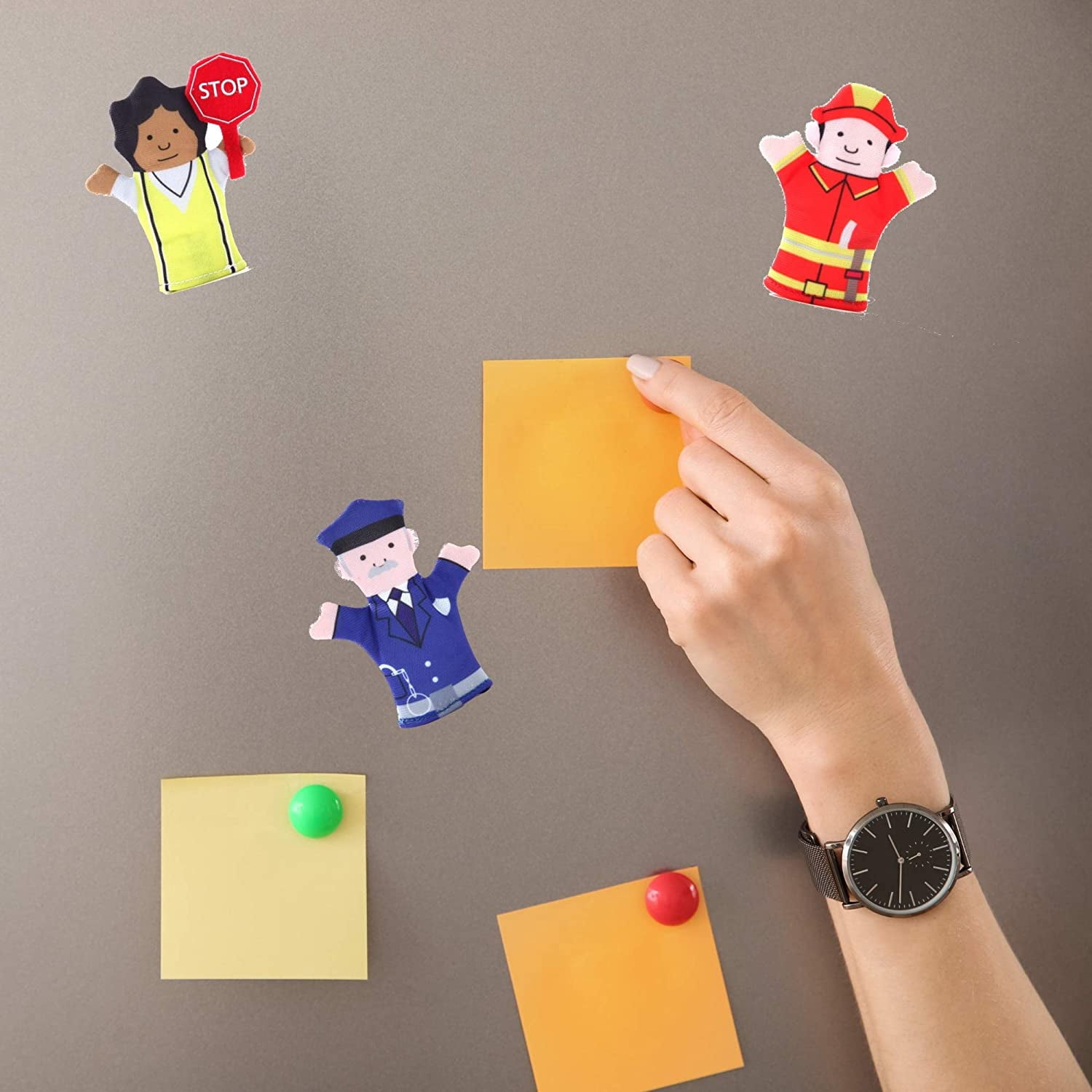 Magnet Happy Helpers People Toy Set for Fridge, Board and Refrigerator Magnets - Soft Fabric - 12 Pieces - Variety of Neighborhood People Characters