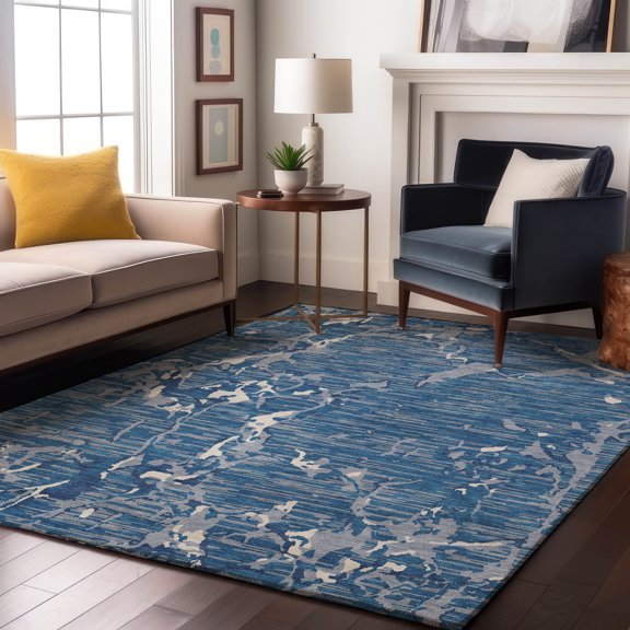 Addison Rugs Mayfield Premium Machine Washable Transitional Stripes Blue Rectangle Rug, 5' x 7'6"