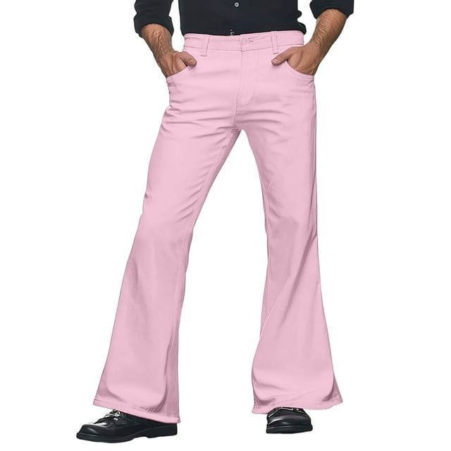Zszcpp Men Work Pants Solid Daily Life Vintage Wide Leg Simple Style Carnival Disco Flared Trousers Casual Trouser