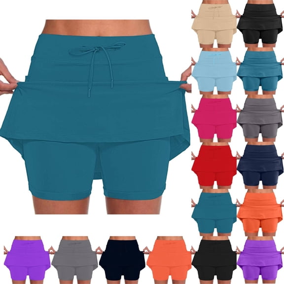 Skorts for Women with Pockets High Waisted Tummy Control Skirts Plus Size Casual Summer Athletic Skort Blue 2XL