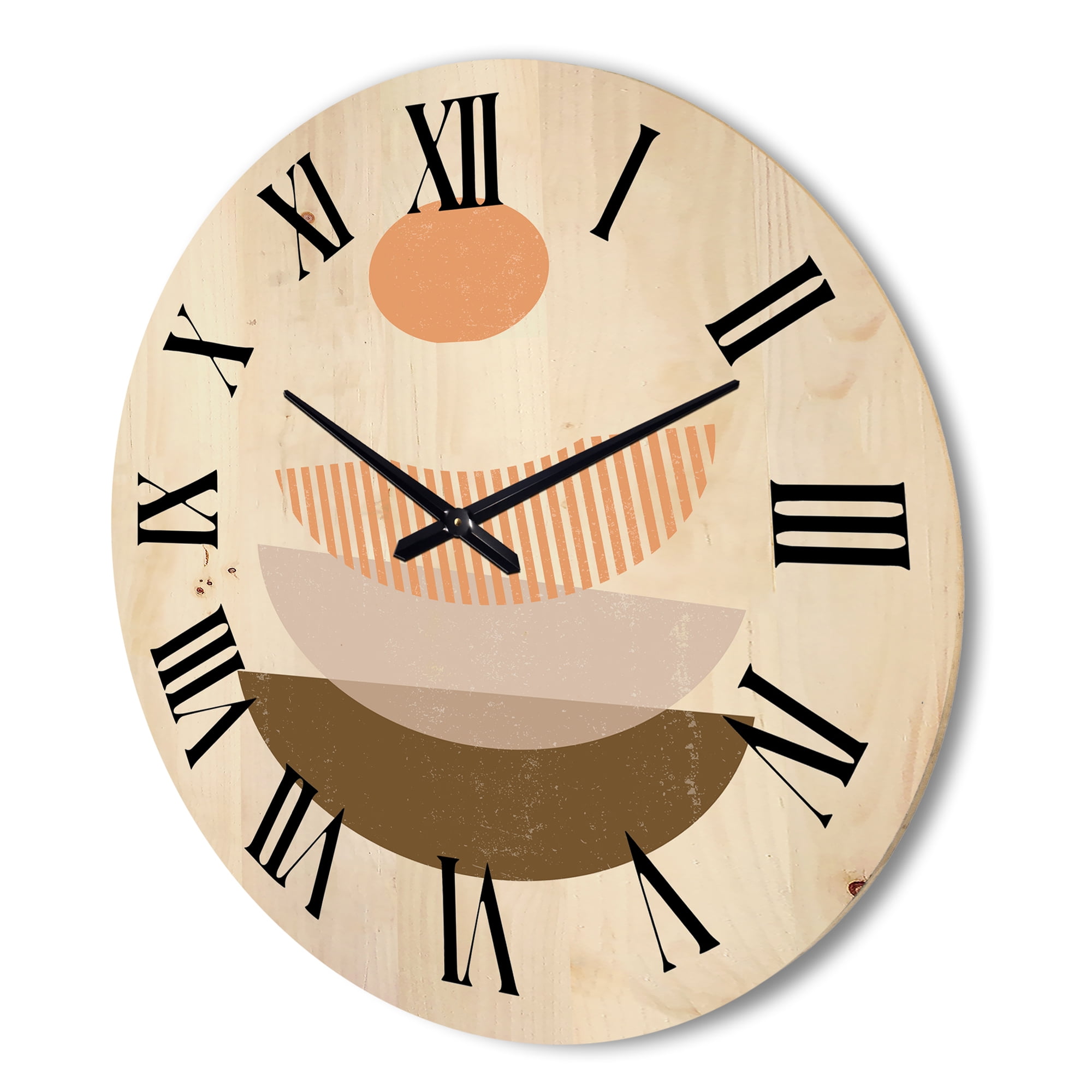 Designart 'Abstract Moon and Sun Geometrics In Terracotta I' Modern Wood Wall Clock