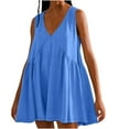 thumbnail image 2 of Fartey Mini Dresses for Women Cute Babydoll Dress Summer Sleeveless V Neck Sundress Fashion Solid Color Beach Dress Loose Flowy Pleated Dresses 2025 Blue XXL, 2 of 8