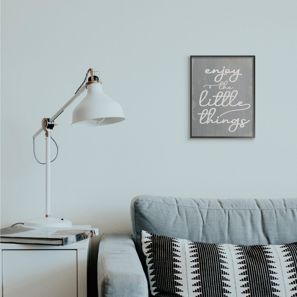 Stupell Industries Enjoy The Little Things Phrase with Distressed Grey Detail Designed by Daphne Polselli