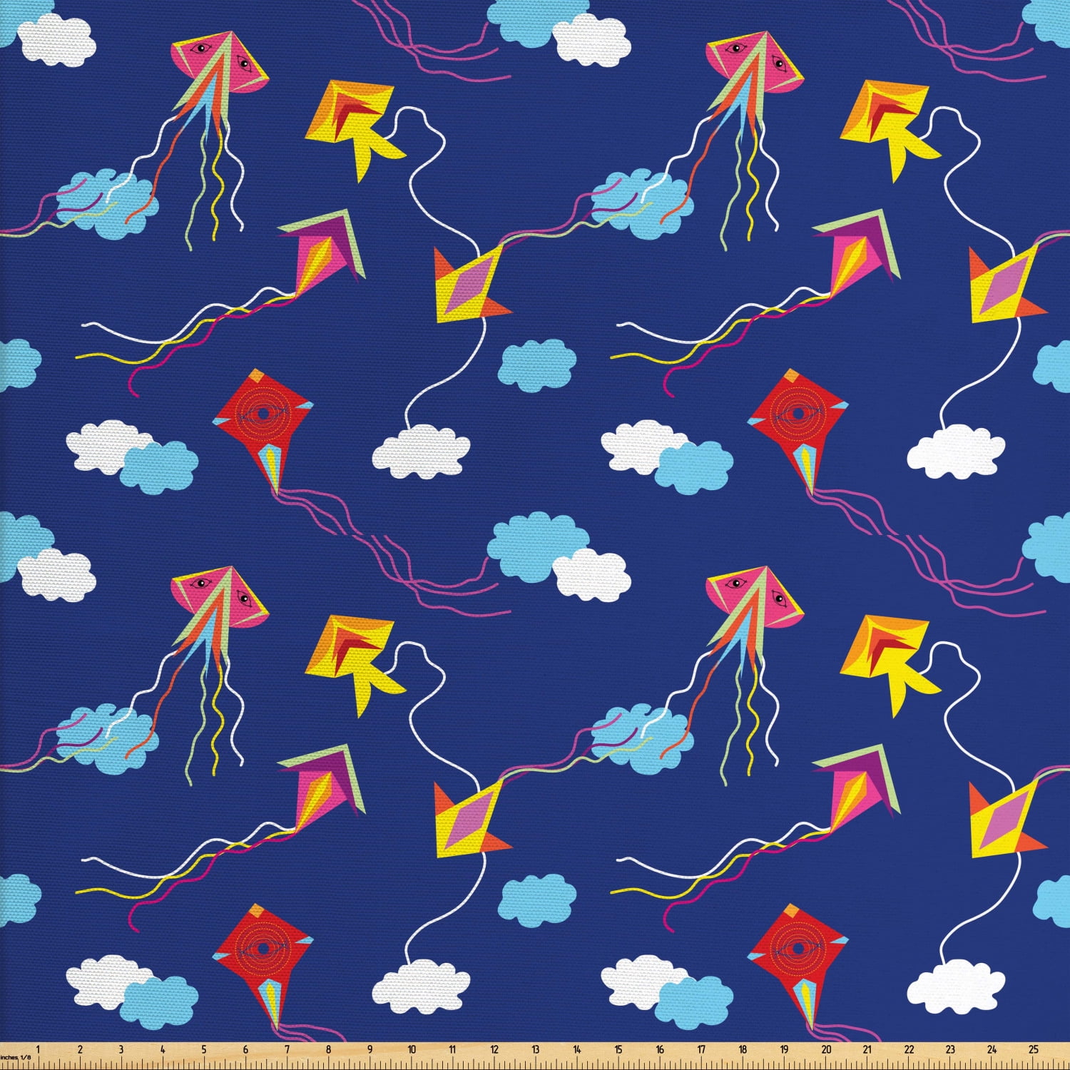 Kites Fabric by The Yard, Tribal Motifs Kites with Eye Summer Toy with Themes Illustration