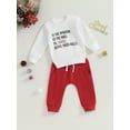 thumbnail image 4 of BblyThe Toddler Baby Boys Christmas Clothes Set 0 6 12 18 24 Months 2T 3T Christmas Long Sleeve Crew Neck Letters Print Sweatshirt Tops Pants Fall Outfits, 4 of 10