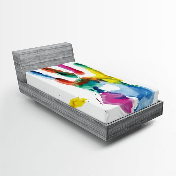Ambesonne Watercolor Fitted Sheet, Colored Human Hand, Twin XL Size, Multicolor