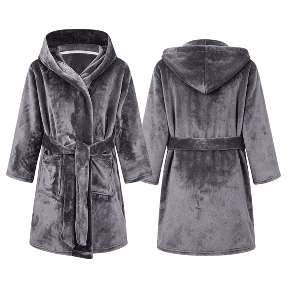 LYMAYTER Flannel Hooded Bathrobe for Toddler Boys Solid Color Soft Warm Robe Casual Home Wear Robe for 2-12Y Kids