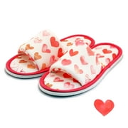 Chochili Women Heart Open Toe Home Slippers White and Red Love Lightweight Silent Walk Size 7 to 8