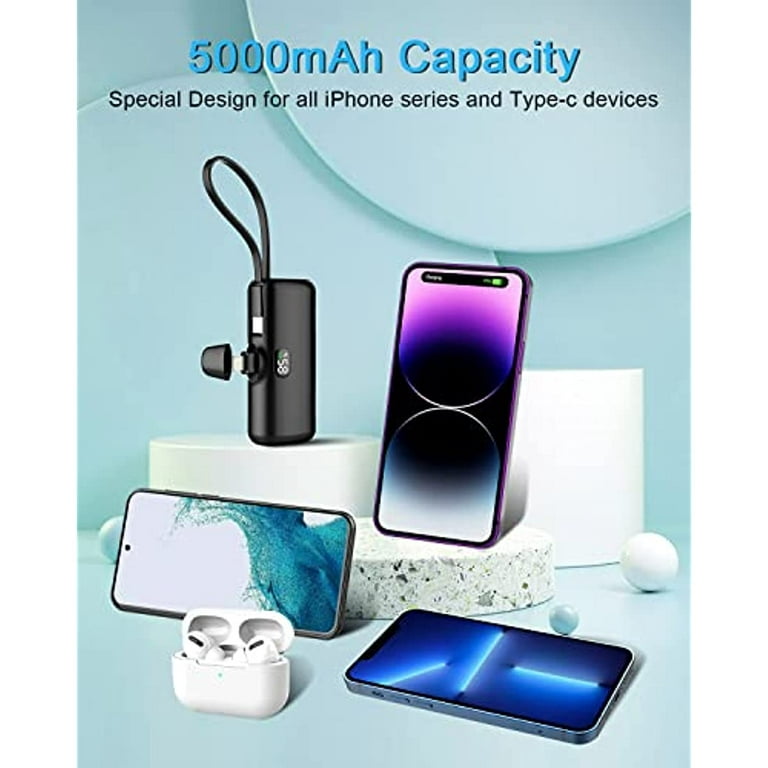 Mini Power Bank 5000mAh Large Capacity Auxiliary Battery Wireless/Wired  2in1 Power Bank Portable Charger for iPhone/Type-C