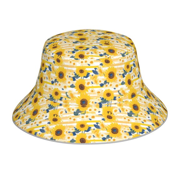 Balery Striped Sunflower Daisy Sun Hats for Men Women Bucket Hat UPF 50  Buckey Hat Boonie Hat Foldable UV Protection Hiking Beach Fishing Summer