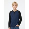 thumbnail image 6 of PureChapter Boys T Shirts 3 Pack Raglan Long Sleeve Henley Color Block Half Button Casual T-shirt for Kids 7-15, 6 of 8