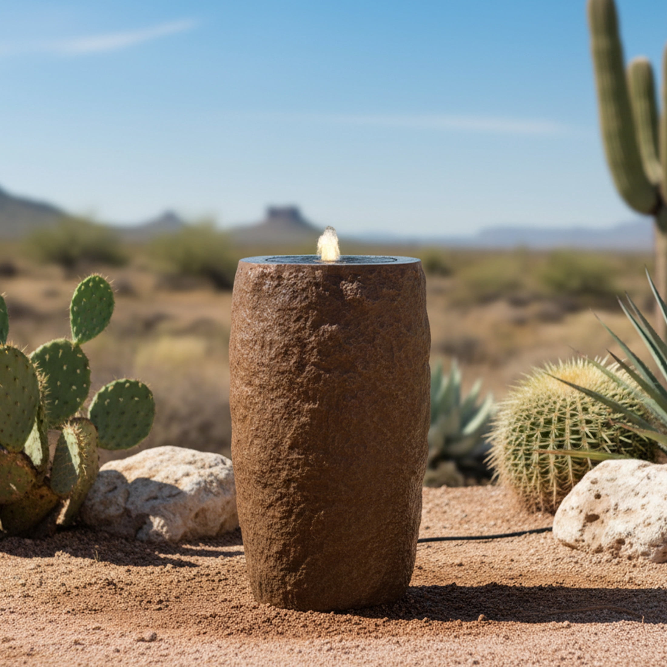 Sunnydaze Cylinder Brown Outdoor Bubble Fountain, LED Light