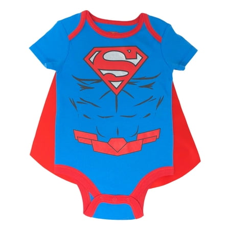 Justice League Superman Baby Boys' Bodysuit and Cape Set with Muscles (Blue, 0-3