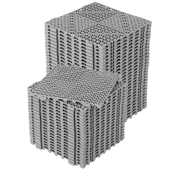 Modular Interlocking Cushion, 50 Pack 12" x 12" Soft PVC Drainage Tiles with Holes, Non-Slip Splicing Drainage Mat for Pool, Bathroom, Kitchen, Wet Areas, Grey