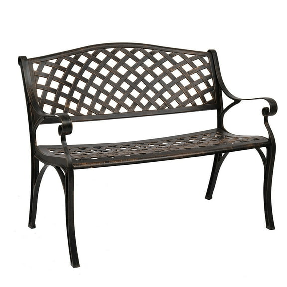 Antique Bronze 40.5" Outdoor Bench - Cast Aluminum Patio Bench w/ Ventilated Mesh Seat, 529LBS Capacity for Garden Porch Poolside (Lightweight 25lbs)