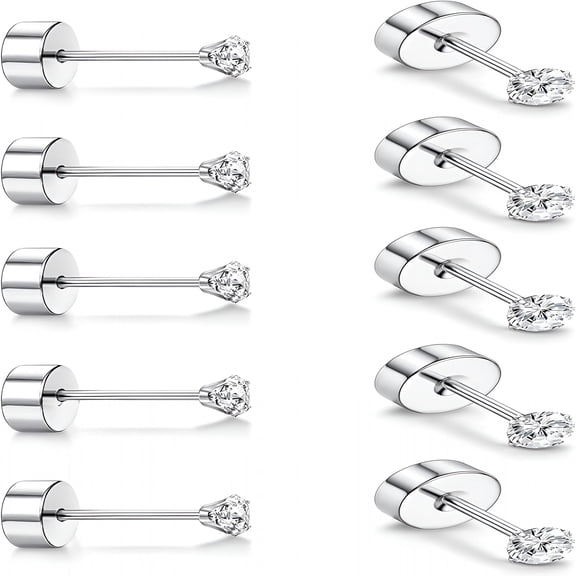 DESIGNICE 10 Pairs G23 Titanium Earrings 20G, Hypoallergenic Flat Back Studs
