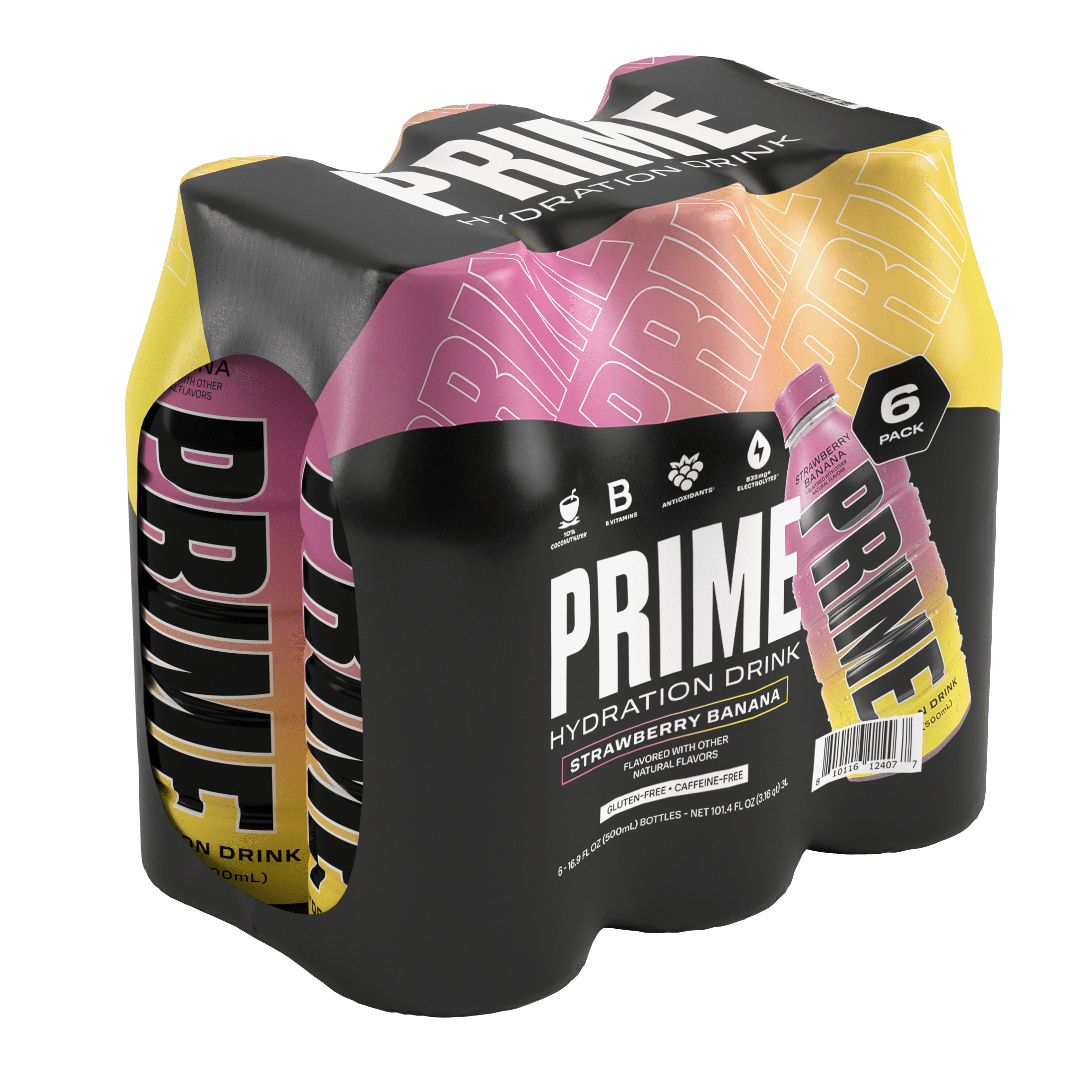 Prime Hydration Sports Drink, Strawberry Banana, 16.9 fl oz, 6 Pack, Bottles