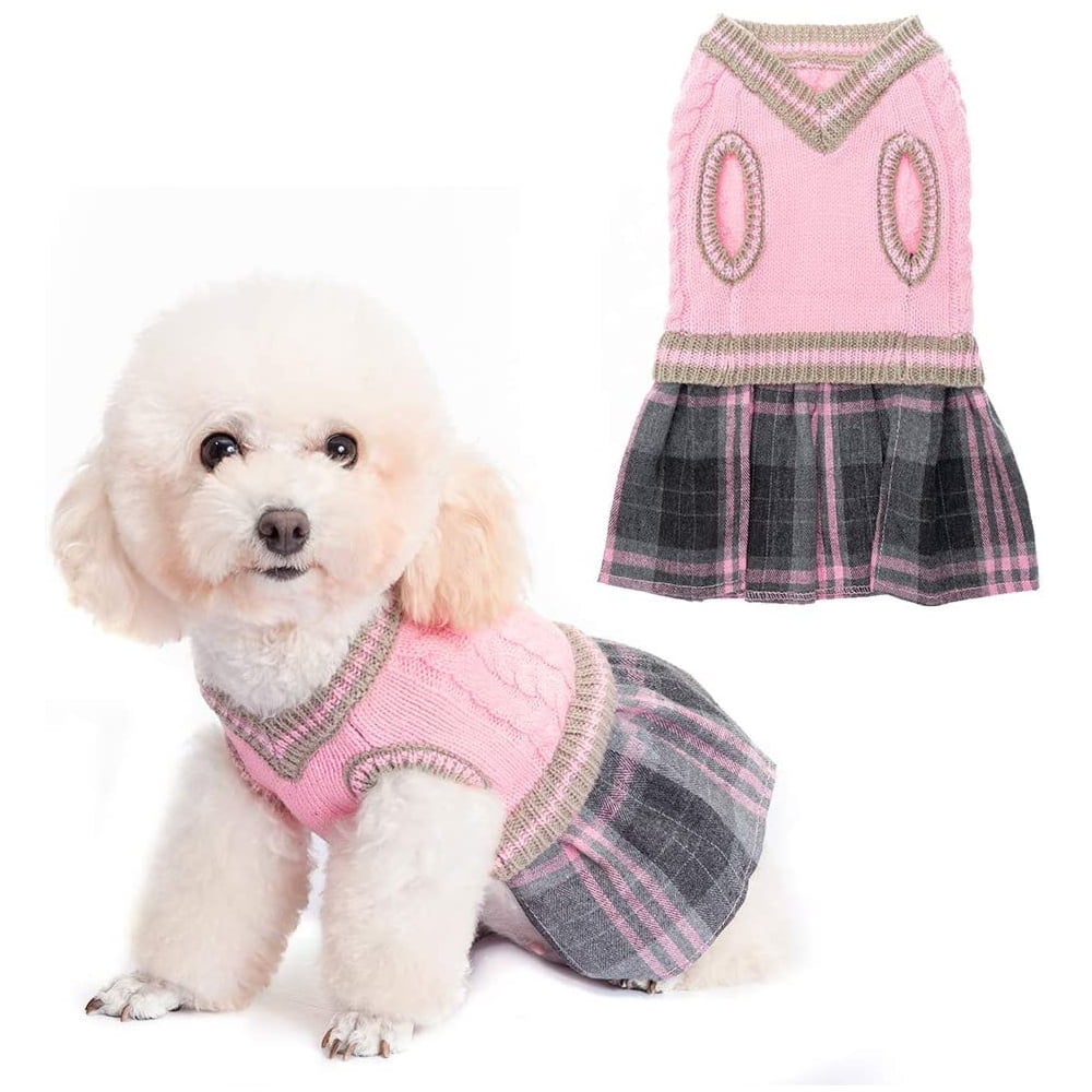 PUPTECK Dog Sweater Plaid Style Pet Cat Winter Knitwear Warm Clothes