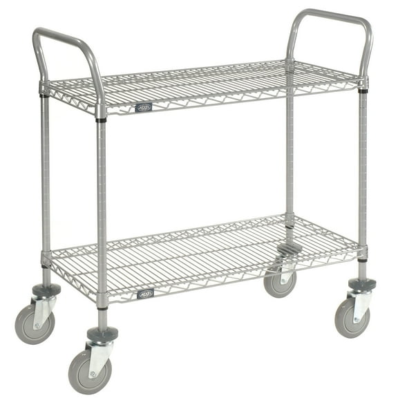Nexel Utility Cart w/2 Shelves & Pneumatic Casters, 1200 lb. Cap, 30"L x 24"W x 42"H, Silver