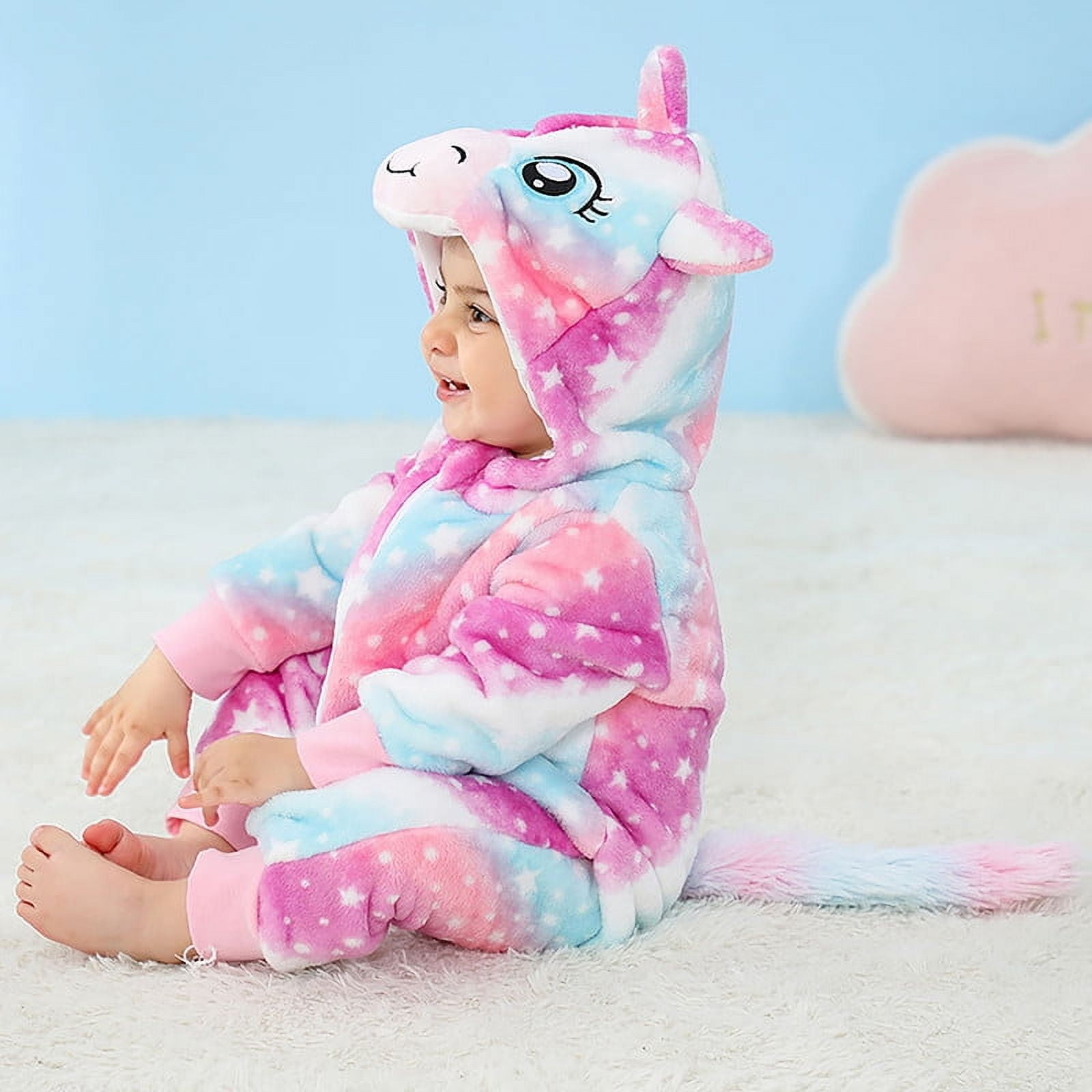 LOLANTA Baby Toddler Girls Unicorn One-piece, Infant Fleece Hooded Rompers, Double Way Zipper Closure 6 Months-3T