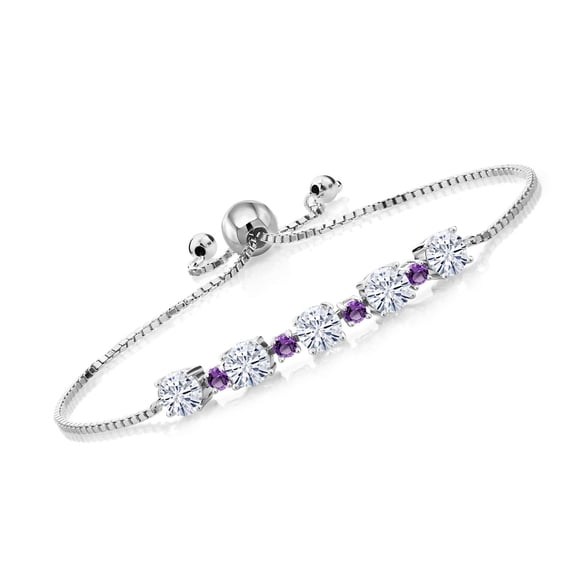 Gem Stone King 925 Sterling Silver Purple Amethyst Bracelet for Women Set with Moissanite (2.74 Cttw)
