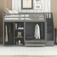 thumbnail image 2 of Euroco Wood Twin Loft Bed with Wardrobe, Shelf and Drawers for Bedroom, Gray, 2 of 15