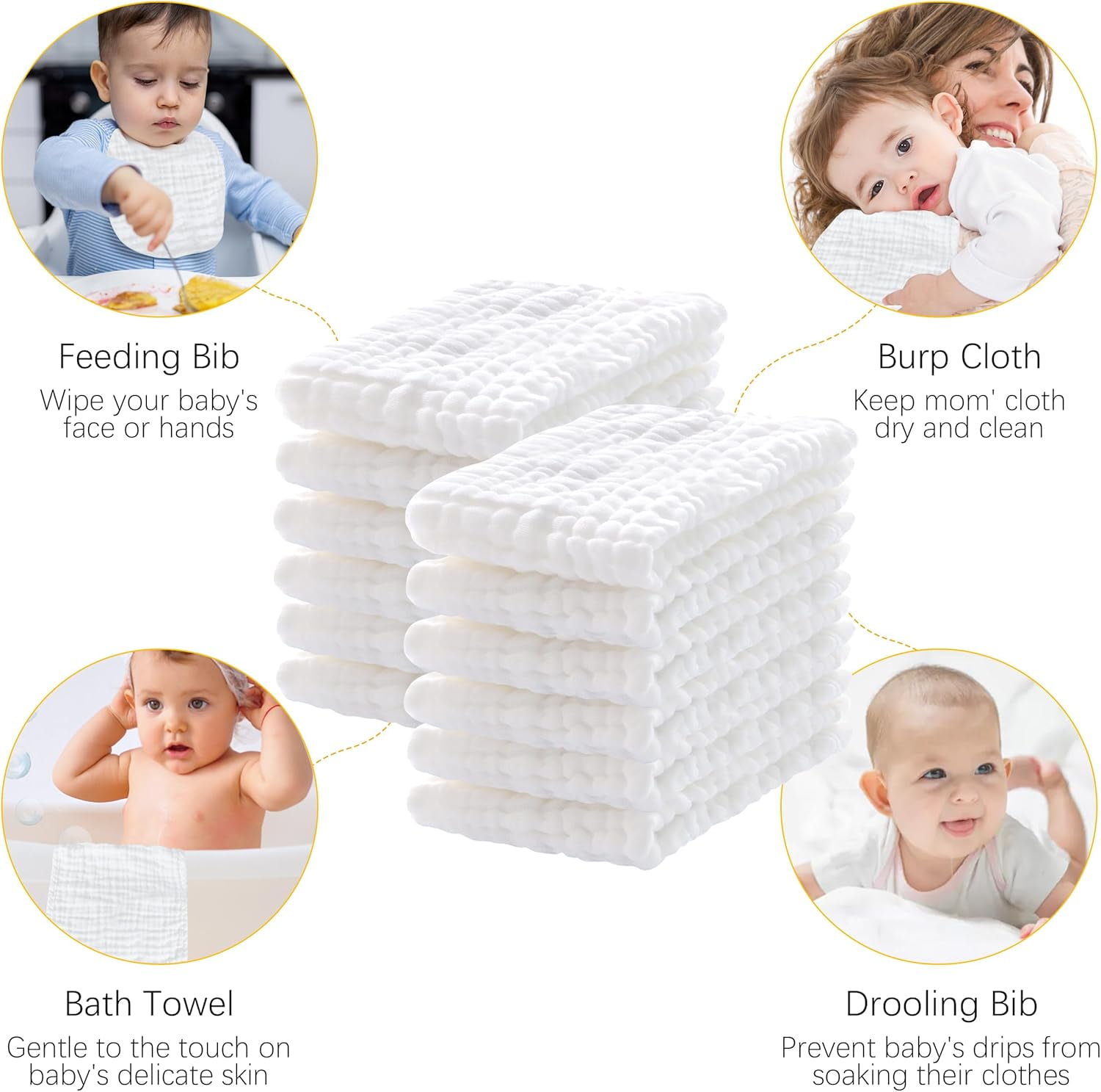 12 Pack Muslin Burp Cloths 100% Cotton Muslin Cloths Large 20''x10'' Extra Soft and Absorbent Baby Burping Cloth