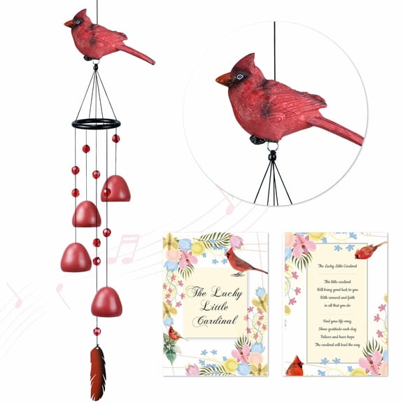 Red Bird Wind Chimes Indoor Resin Decorative Metal Hanging Bells Wind Chime,Gifts for Women Mom Wife (Red)